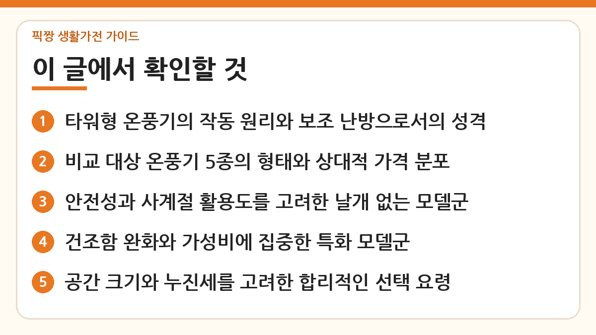 가정용 타워형 온풍기 추천 비교 핵심 내용 한눈에 보기